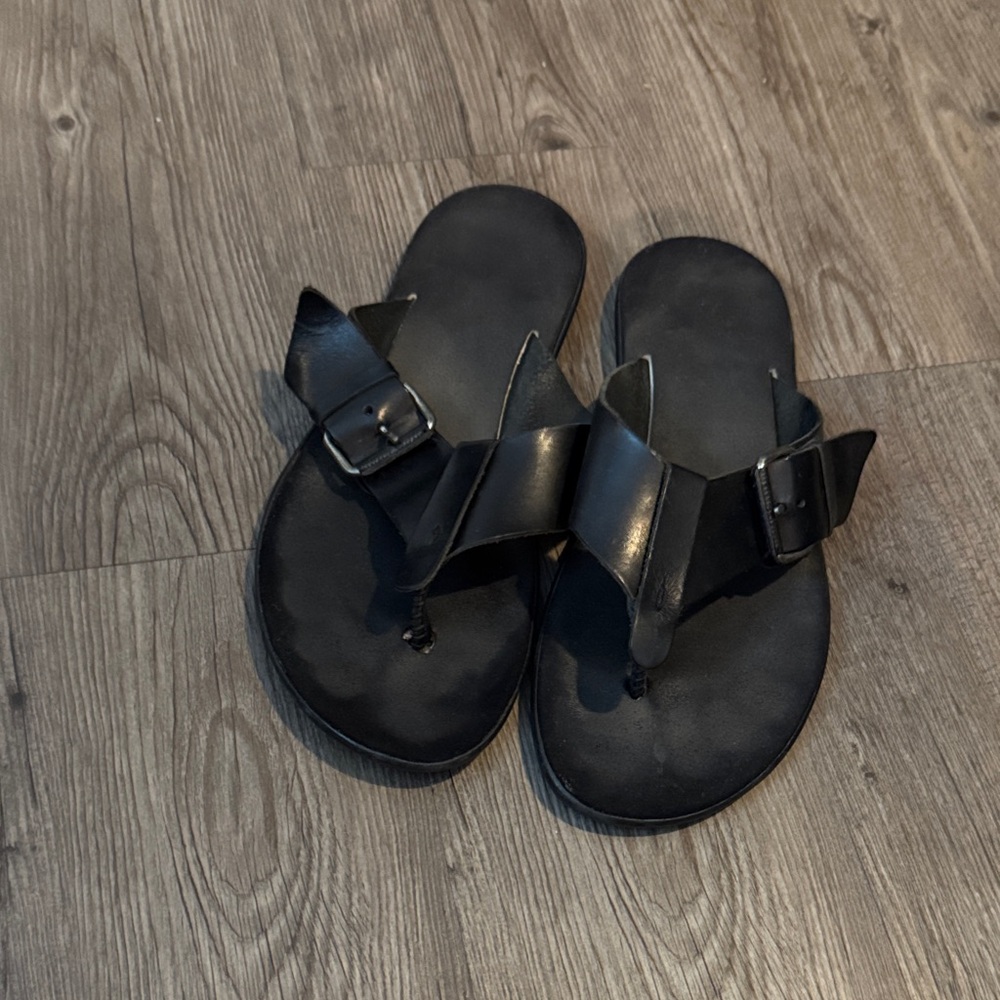 Black Leather Sandals with Buckle